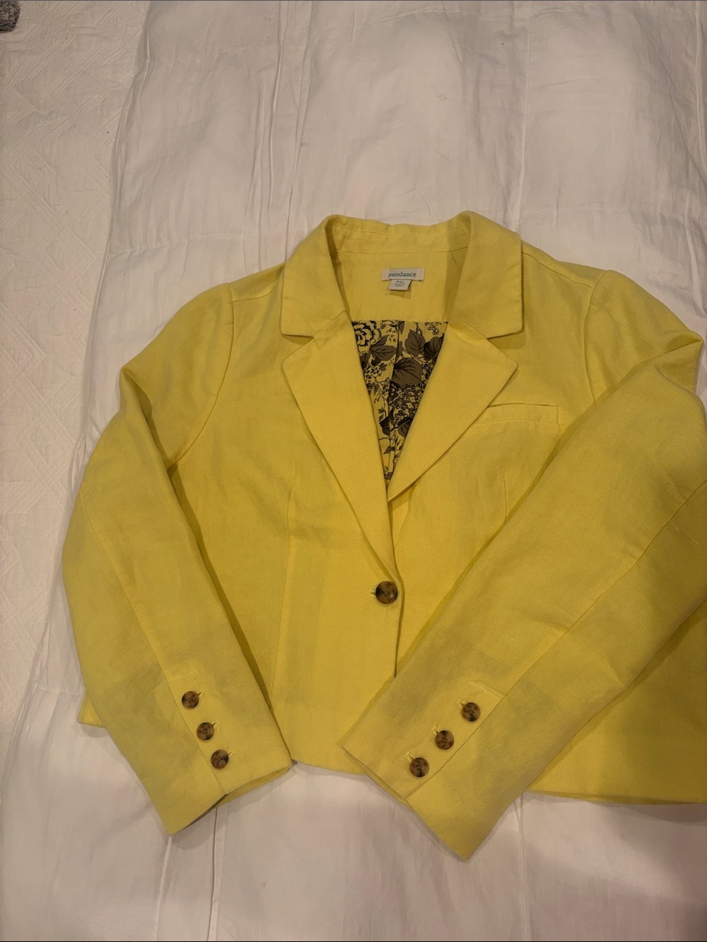 Sundance PXL Yellow Single-Button Linen-Cotton Cropped Jacket